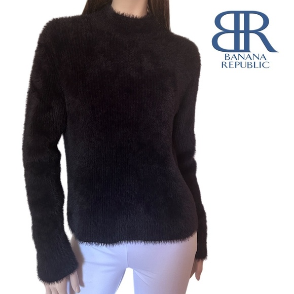 Banana Republic Sweater Mock Neck Nylon Cotton Blend Fuzzy Super Soft Pullover - Picture 1 of 14